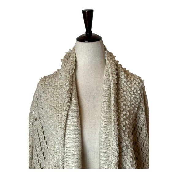 Knox Rose Sweater Women Small Ivory Open Front Open Knit Asymmetric Hem Cardigan - Picture 3 of 9